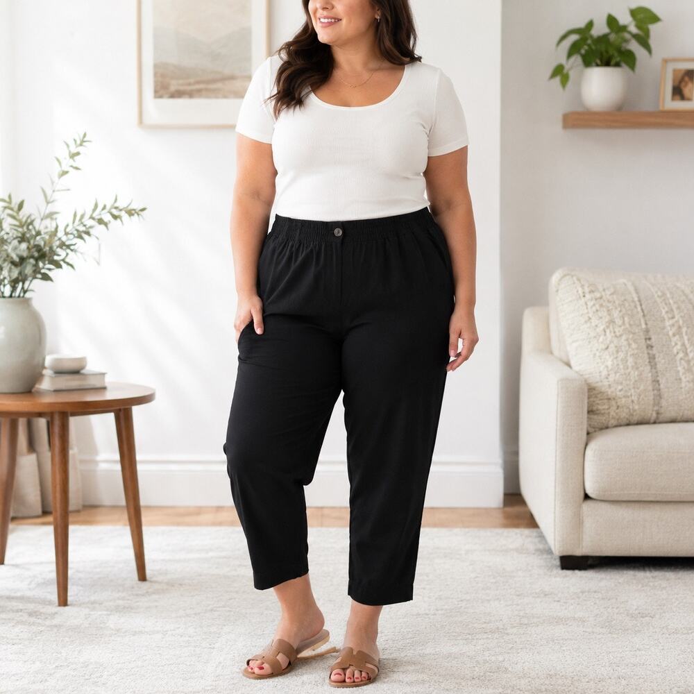 Madewell Women’s XL Black Pull-On Cropped Pants Elastic Waist Tapered Ankle